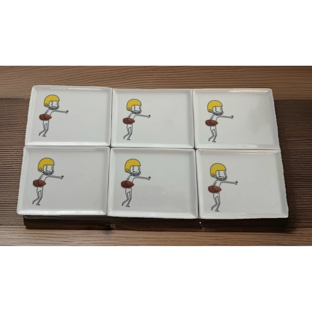 Crate & Barrel CB2 OLIVER FOOTBALL, 2012 Rectangle Appetizer Plate 6.5" Lot of 6